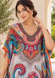 Women's Multicolour Cotton Maxi Kaftan Beach Dress