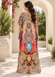 Women's Brown Tiger Print Cotton Maxi Kaftan Beach Dress