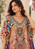 Women's Brown Tiger Print Cotton Maxi Kaftan Beach Dress