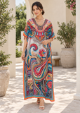 Women's Multicolour Cotton Maxi Kaftan Beach Dress