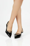 Women's Black Slingback Kitten Heel Shoes G-56955-2