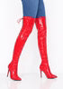 Women's Red Thigh High Over The Knee Stiletto Boots Faux Leather Back Lace Up G-748