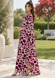 Women's Rose Red Print Rayon Maxi Kaftan Beach Cover Up Dress