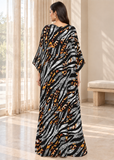 Black Grey Zebra Print Kaftan for Women – V Neck Batwing Sleeve Beach Cover Up