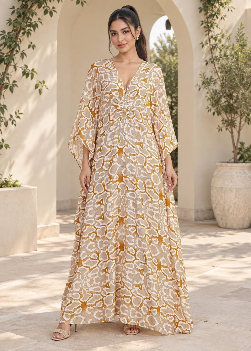 Snake Print Kaftan for Women – V Neck Batwing Sleeve Long Beach Cover Up