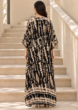 Black Khaki Tie Dye Kaftan for Women – V Neck Batwing Sleeve Beach Cover Up