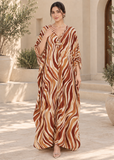 Light Brown Zebra Print Kaftan for Women – V Neck Batwing Sleeve Beach Cover Up