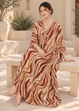 Light Brown Zebra Print Kaftan for Women – V Neck Batwing Sleeve Beach Cover Up