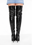 Women's Black Thigh High Over The Knee Stiletto Boots Faux Leather Zip G-051