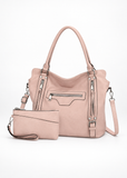 Women’s Dusty Pink Large Faux Leather Hobo Bag with Matching Purse – 2-Piece Set
