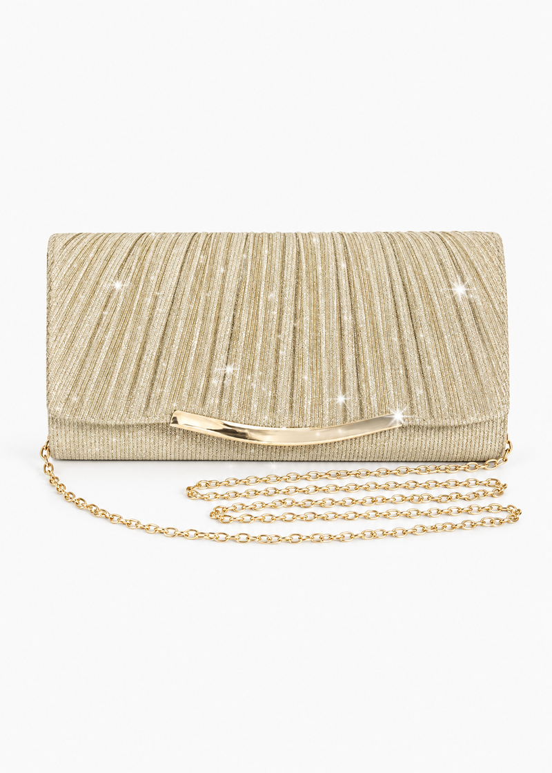 Women’s Gold Glitter Envelope Clutch Bag with Detachable Chain