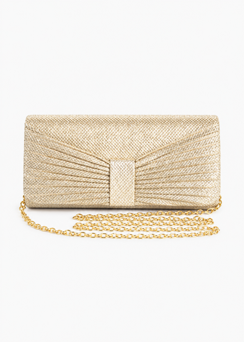 Women’s Golden Glitter Envelope Clutch Bag with Detachable Chain