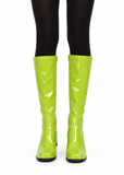 Women's Lime Green GoGo Boots Knee High Block Heel Retro Fancy Dress 1960s 1970s