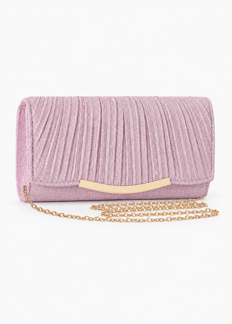 Women’s Pink Glitter Envelope Clutch Bag with Detachable Chain
