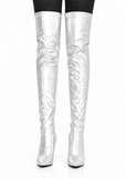 Women's Silver Thigh High Over The Knee Stiletto Boots Faux Leather Zip G-051