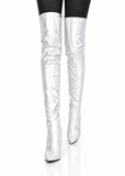 Women's Silver Thigh High Over The Knee Stiletto Boots Faux Leather Zip G-051