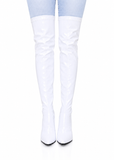 Women's White Thigh High Over The Knee Stiletto Boots Faux Leather Zip G-051