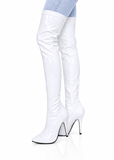 Women's White Thigh High Over The Knee Stiletto Boots Faux Leather Zip G-051