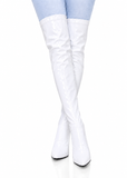 Women's White Thigh High Over The Knee Stiletto Boots Faux Leather Zip G-051