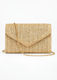 Women’s Woven Straw Envelope Clutch Bag with Detachable Chain