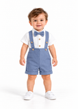 Baby Boy 2 Piece Bow Tie Romper and Suspender Shorts Set