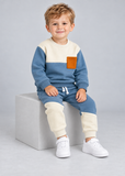 Baby Boy Fleece Sweatshirt and Joggers Set with Patchwork Detail