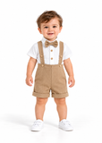 Baby Boy 2 Piece Bow Tie Romper and Suspender Shorts Set