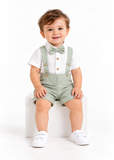 Baby Boy 2 Piece Bow Tie Romper and Suspender Shorts Set