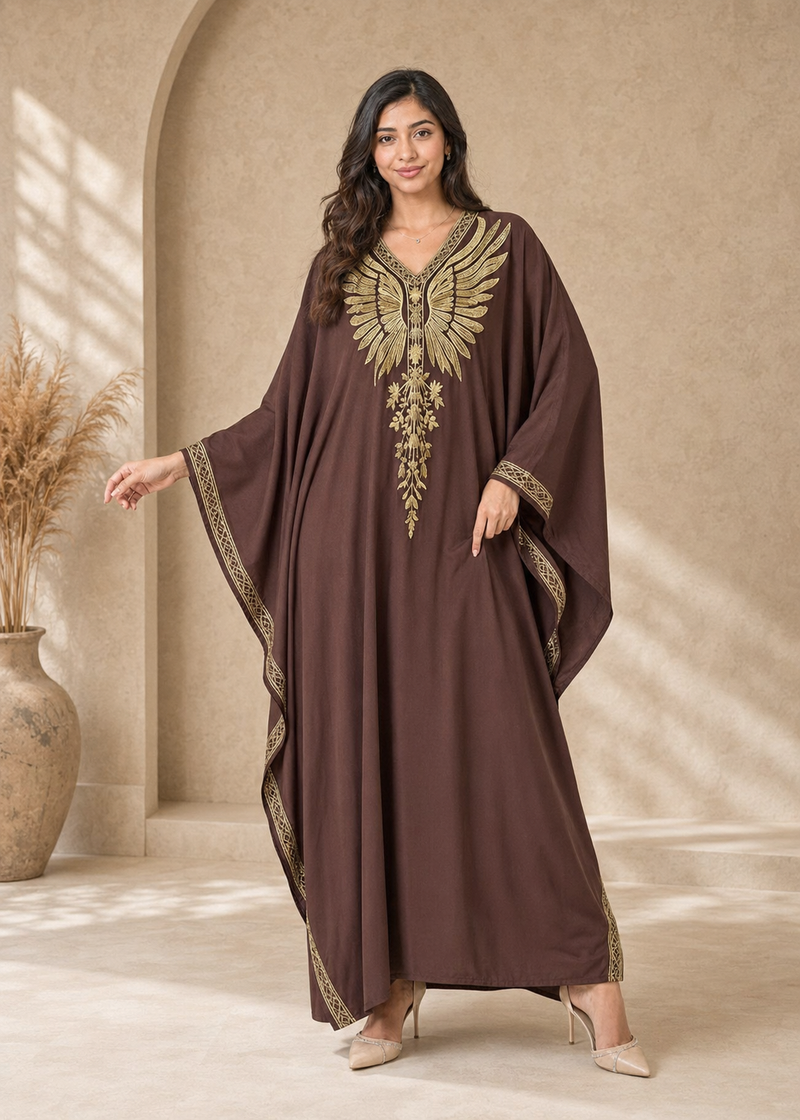 B-Brown Women’s Embroidered V-Neck Kaftan Maxi Dress – Beach Cover-Up