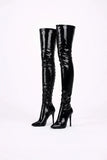 Women's Black Thigh High Back Lace Up Stiletto Boots Over The Knee 12748