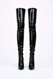 Women's Black Thigh High Back Lace Up Stiletto Boots Over The Knee 12748