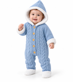 Baby Hooded Knitted Romper with Fleece Lining