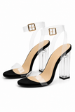 Women's Black Suede Clear Strap Block Perspex High Heel Sandals-BS-71