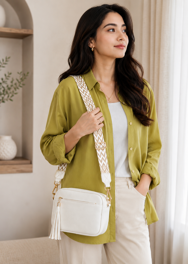Women's White Faux Leather Crossbody Bag