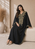 Women’s Q-Black Embroidered V-Neck Kaftan Maxi Dress – Beach Cover-Up