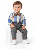 Boys Plaid Shirt and Suspender Trousers Set with Bow Tie
