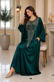 Women's Dark Green Embroidered Beach Kaftan Maxi Cover Up