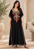 Black Embroidered Women's Kaftan Maxi Dress – Boho Beach Cover Up