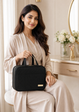 Women's Black Hanging Toiletry Bag | Waterproof Travel Makeup Organiser with Hook & Multiple Compartments