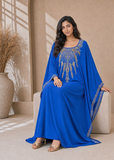 Women’s W-Blue Embroidered V-Neck Kaftan Maxi Dress – Beach Cover-Up