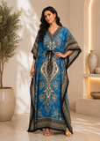 Women Blue Polyester Kaftan Maxi Dress