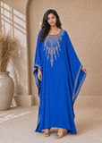 Women’s W-Blue Embroidered V-Neck Kaftan Maxi Dress – Beach Cover-Up