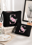 2 Pcs Initial Black Makeup Bag Set for Women