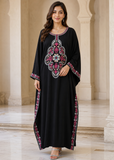 Women’s I-Black Embroidered V-Neck Kaftan Maxi Dress – Beach Cover-Up