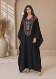 Women’s U-Black Embroidered V-Neck Kaftan Maxi Dress – Beach Cover-Up