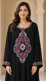 Women’s I-Black Embroidered V-Neck Kaftan Maxi Dress – Beach Cover-Up
