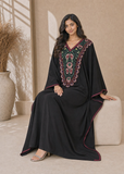 Women’s U-Black Embroidered V-Neck Kaftan Maxi Dress – Beach Cover-Up