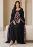 Women’s I-Black Embroidered V-Neck Kaftan Maxi Dress – Beach Cover-Up