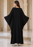 Women’s I-Black Embroidered V-Neck Kaftan Maxi Dress – Beach Cover-Up