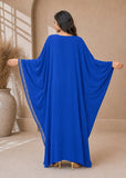 Women’s W-Blue Embroidered V-Neck Kaftan Maxi Dress – Beach Cover-Up